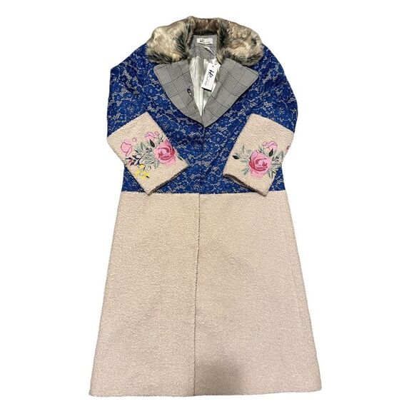 Hip Curve Embroidered Trench Coat With Lace & Sherpa Accents NWT - Picture 13 of 17